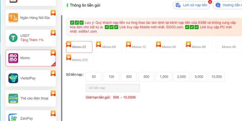 Nạp Tiền XX88 Nhanh Và An Toàn 100% Dành Cho Người Mới 17 Nạp tiền XX88 bằng phương thức MOMO